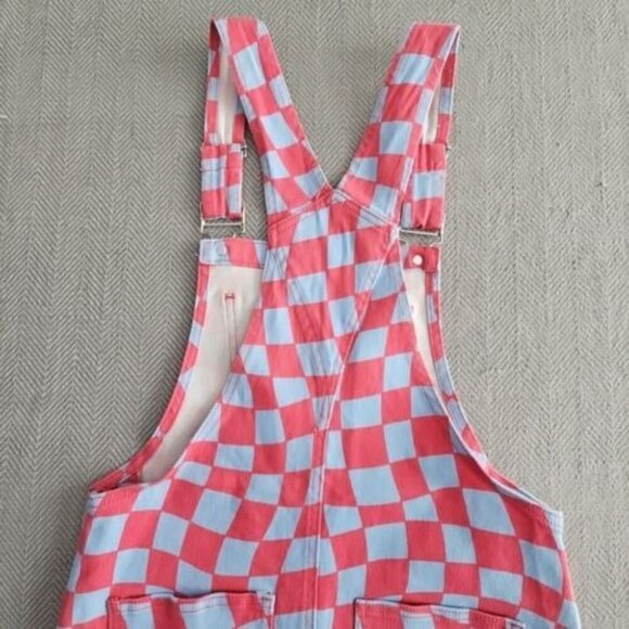 Forever 21 Denim Bib Overall Dress Women's Small Pink and Gray Checkerboard - Picture 4 of 10